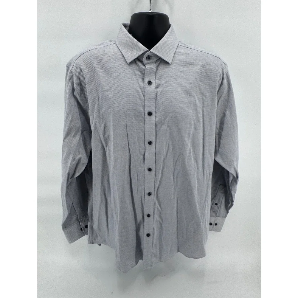 TWILLORY Men's Tailored Fit‎ Long Sleeve Dress Shirt Size 17.5 Grey Micro Dot